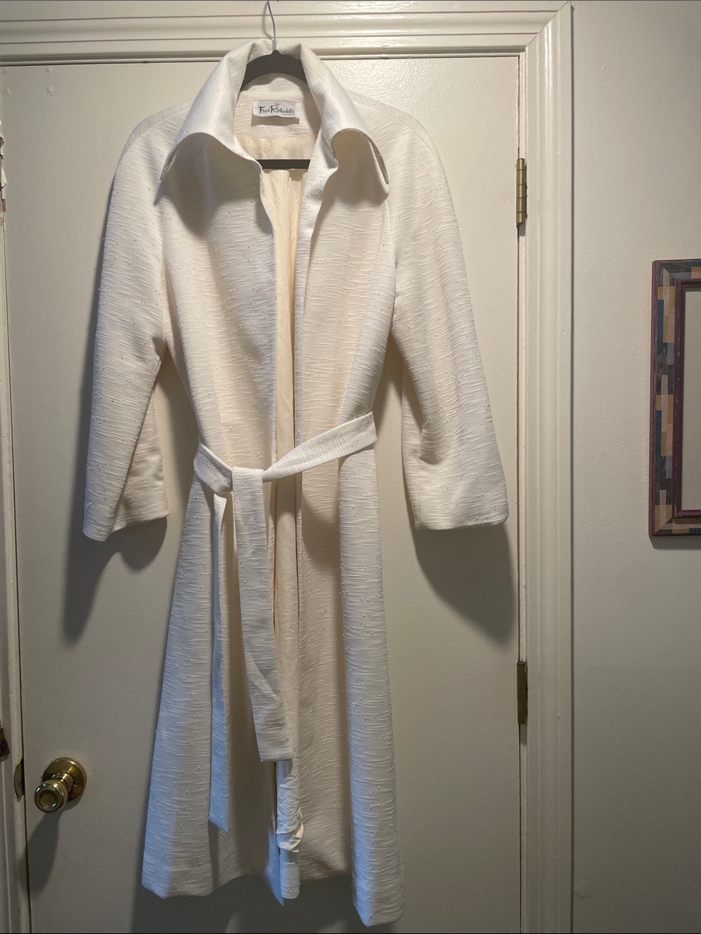 Fred Rothschild Stunning Vintage Cream Textured Belted Trench Coat